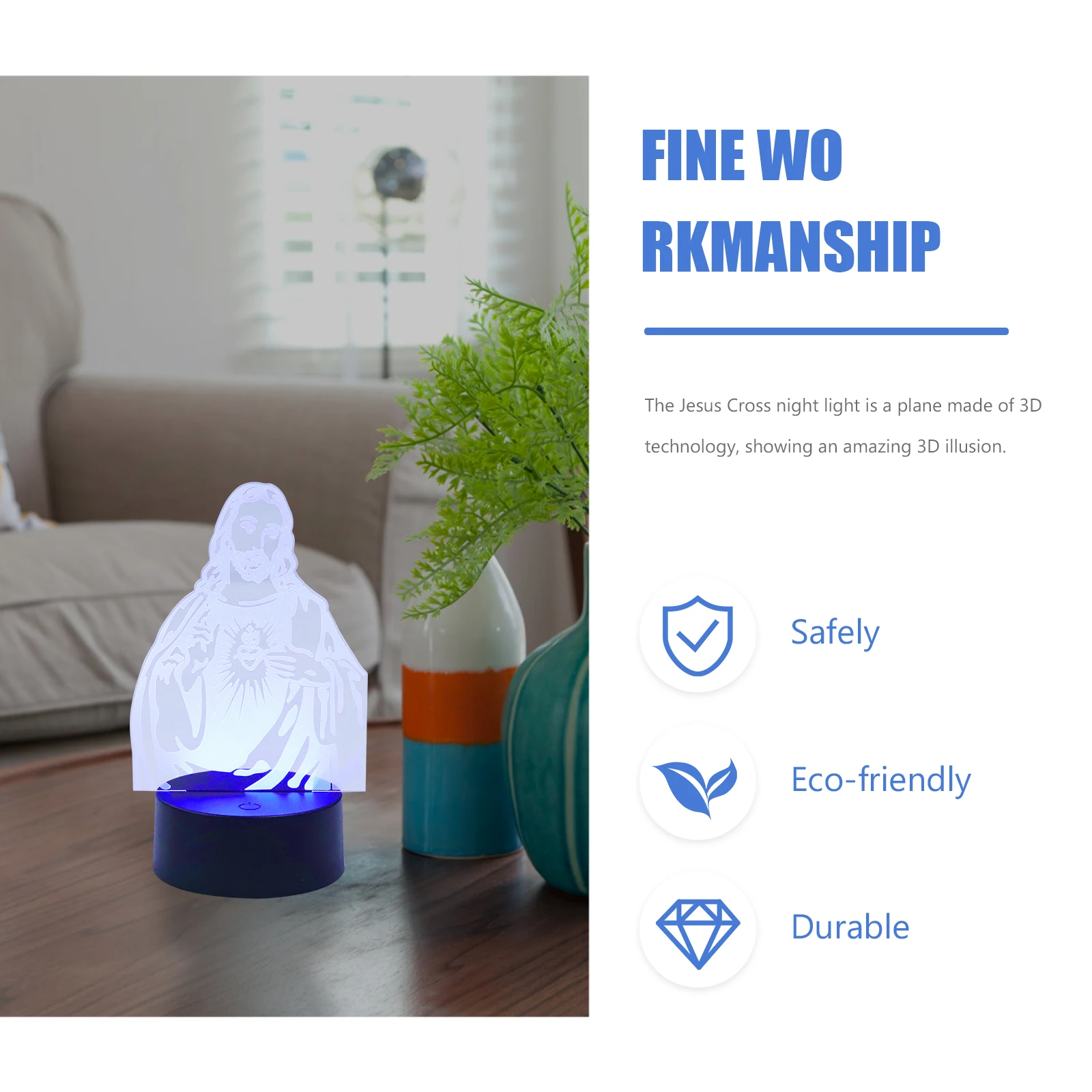 

3D Visualization Night Light Acrylic Jesus Design Desktop Lamp Warm Glow for Home Church Bar Decoration USB Operated