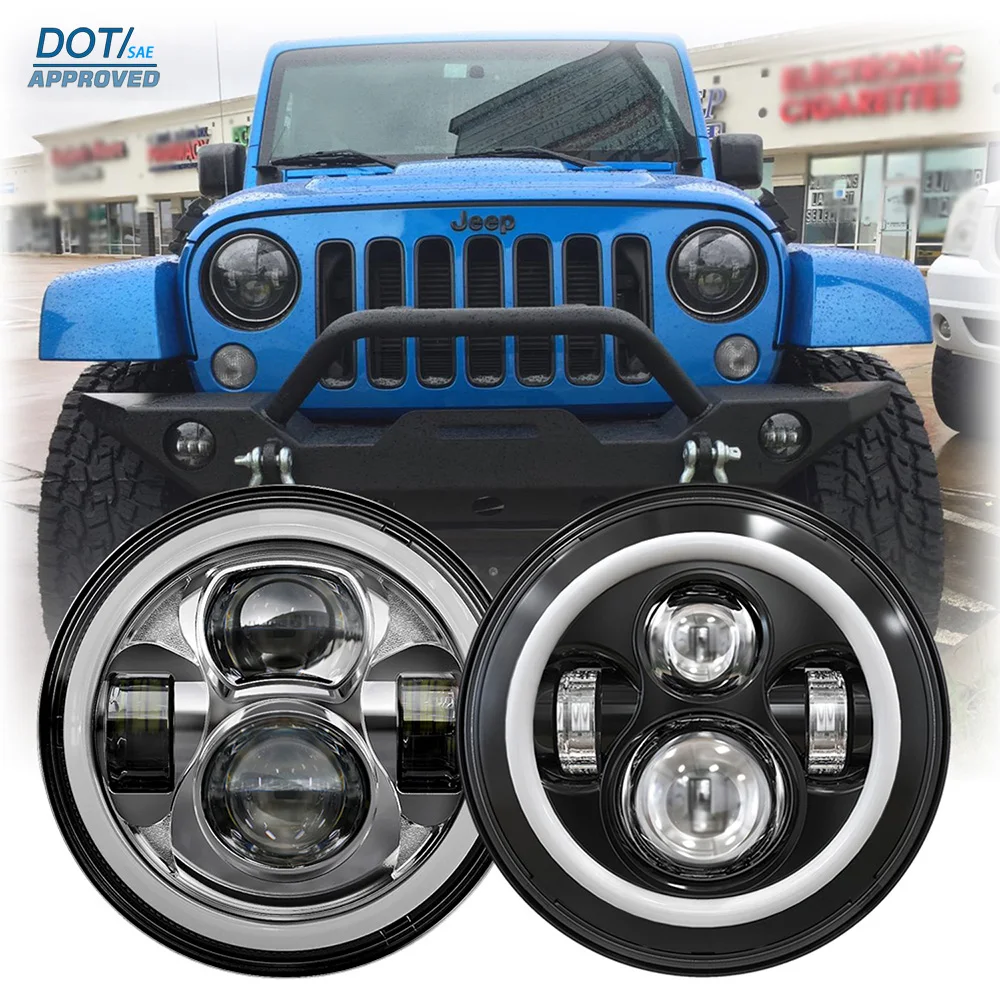 

DOT E24 LED Headlamp 7" For Jeep Wrangler JK 2007-2017 H4 Hi-Lo Beam Turn Signal W/ DRL Light Assembly 55078148AA 55078149AA