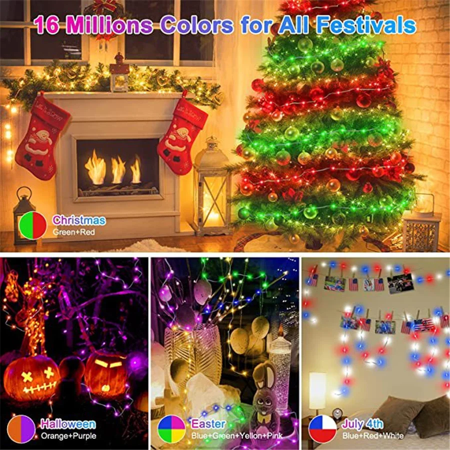 Imagem -05 - Rgb Fairy String Lights para Decoração Interior e Exterior Impermeável Usb Inteligente bt Controle de Aplicativos Luzes de Natal Guirlanda do Jardim 20m 200leds