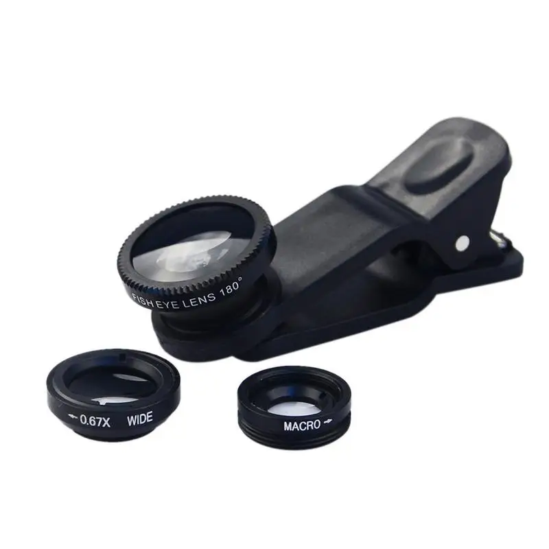 Portable 3 In1 Fish Eye Camera Mobile Phone Lens for Smartphone Wide Angle Fisheye Lens Clip Macro Phone forAndroid Accessoires