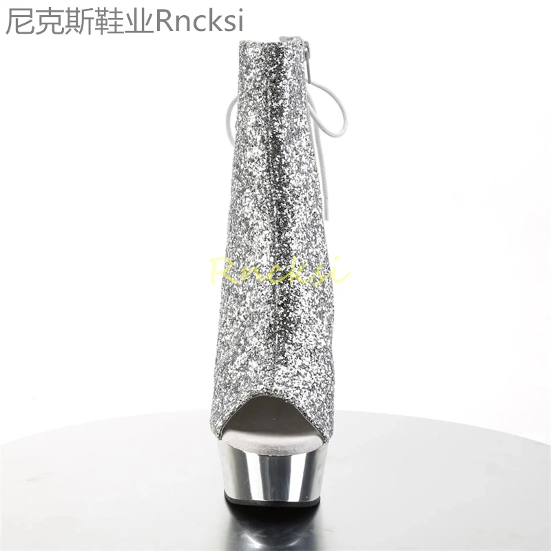 15cm autumn large size heel high heel boots side zipper short boots super high heel silver fish mouth