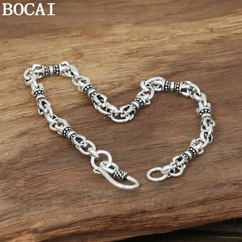 BOCAI New S925 Sterling Silver Jewelry Vintage Personality Diamond Pestle And Magic Bracelet Selected Gifts For Men And Women