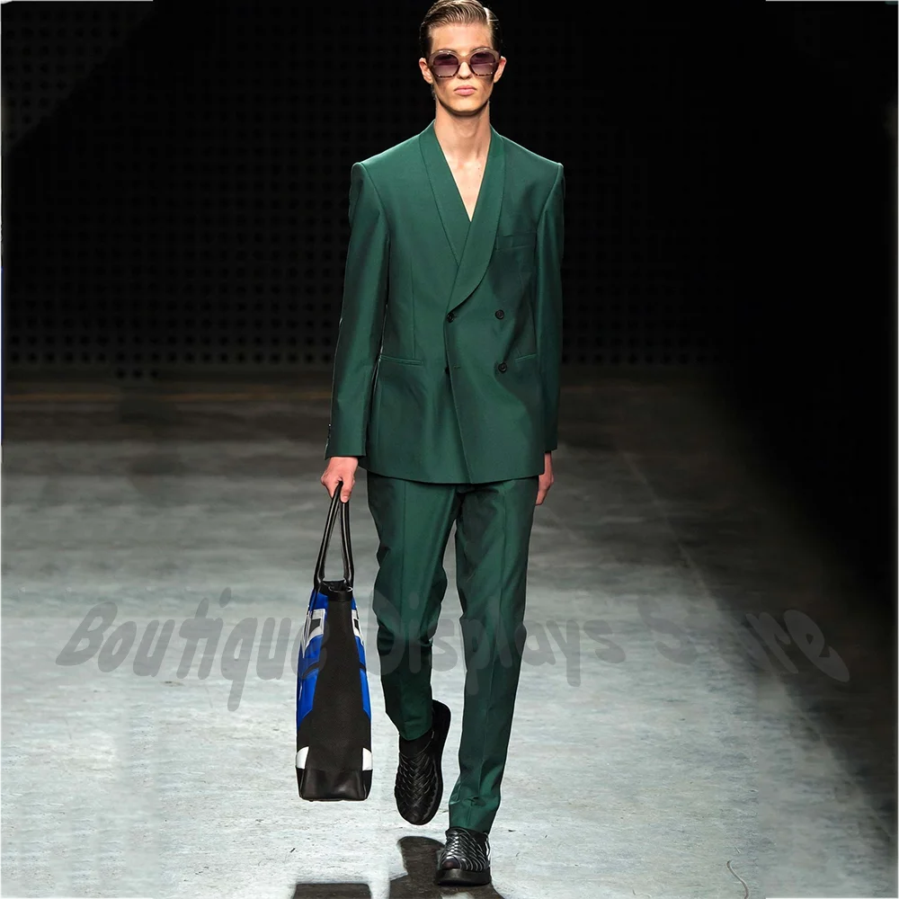 

Luxury Men Suit Double Breasted Elegant Shawl Lapel Straight Fit Outfit Set Runway Prom Club Business Casual Male Clothes