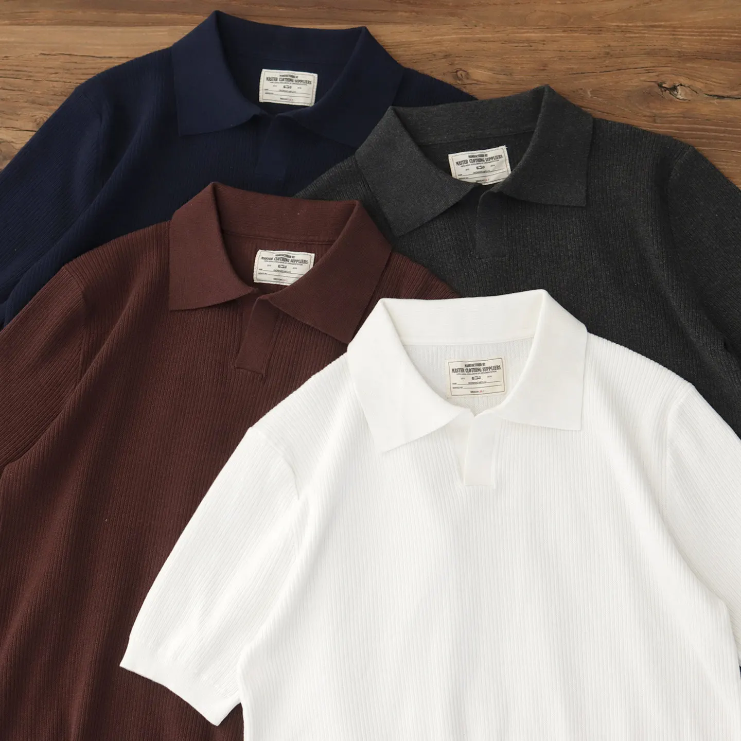 5306# Summer New American Retro Short Sleeve Lapel Knitted Solid Color Polo Shirts Men's Amekaji 100% Cotton Washed Casual Tops