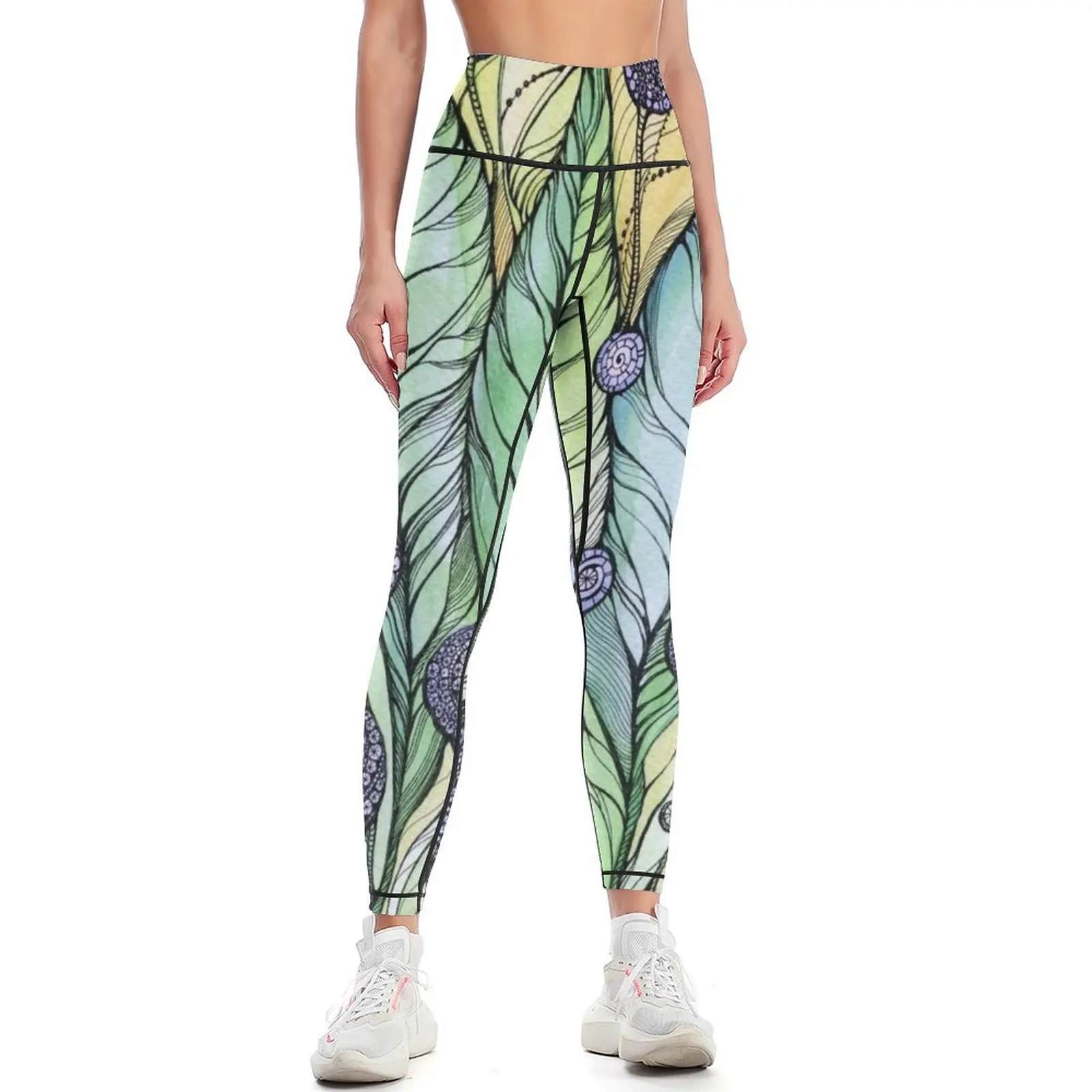 Dandelions.Hand drawink and pen, Watercolor, on textured paper Leggings Women's sportswear Leginsy push up Womens Leggings