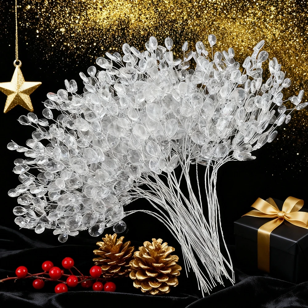 50/100 Stück Künstliche Blumen aus Acryl in Tropfenform, Handgefertigt für Weihnachtsbaum, Raumdekoration, Hochzeit, Brautstrauß, Haarnadel, DIY Geschenkbox – Detail 2