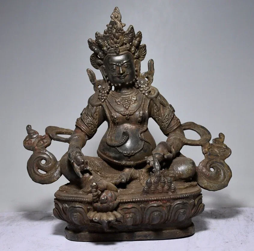 

8" Antique Tibet Tibetan Buddhism temple Bronze Yellow Jambhala Buddha statue