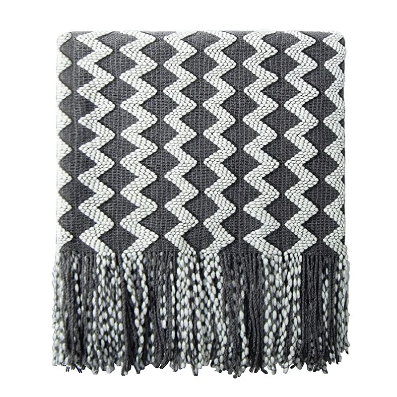 50x60inch Oversized Grey Knitted Throw Blanket with Tassel Chunky Textured Cozy Wave Design for Farmhouse Outdoor Vintage Gift