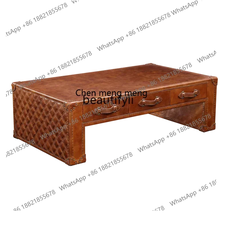 

ss7304 ss03 American medieval style coffee table retro old craftsmanship space aluminum leather rectangular tea table living roo