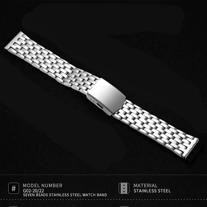 Luxury Stainless Steel Watch Band Universal 20mm 22mm Sliver Band Fashion Steel Strap Metal Bracelet Belt Replacement Wristband