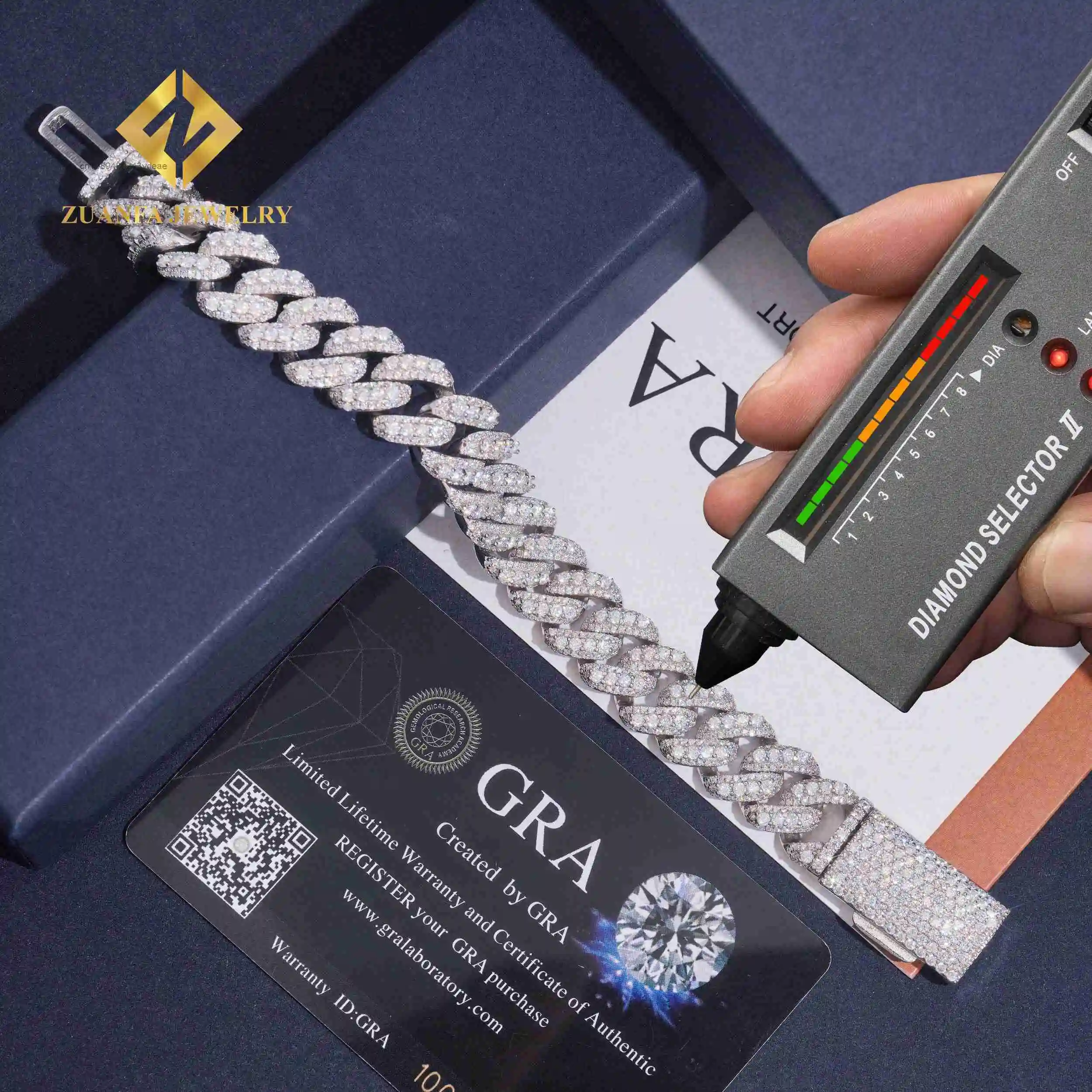 

Pass Diamond Tester Hip Hop 13MM Moon Shape Moissanite Cuban Bracelet Custom 925 Silver Iced Out Bracelet Moissanite for Men