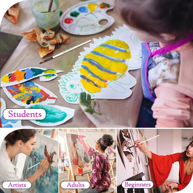 مجموعة فرش طلاء فنية مكونة من 12 قطعة من فرش الرسم الفنية لزيت الأكريليك والألوان المائية ولوحة الأكريليك للوجه والجسم والقماش الصخري