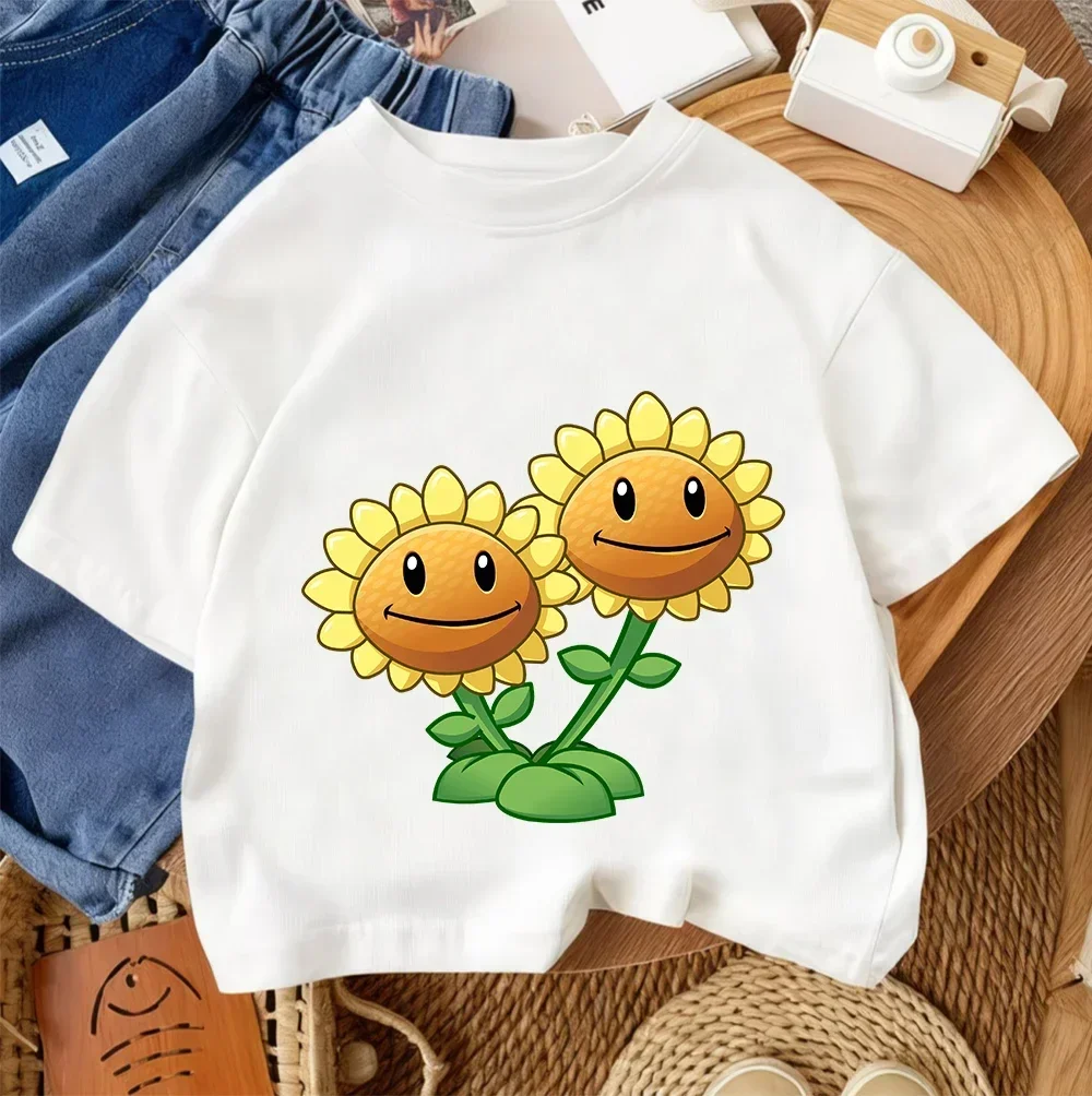 Street Style Boys Girls Tee Plants Vs Zombies Trendy Cartoon 2026 Summer Kids Casual Daily Wear 3-14 Age