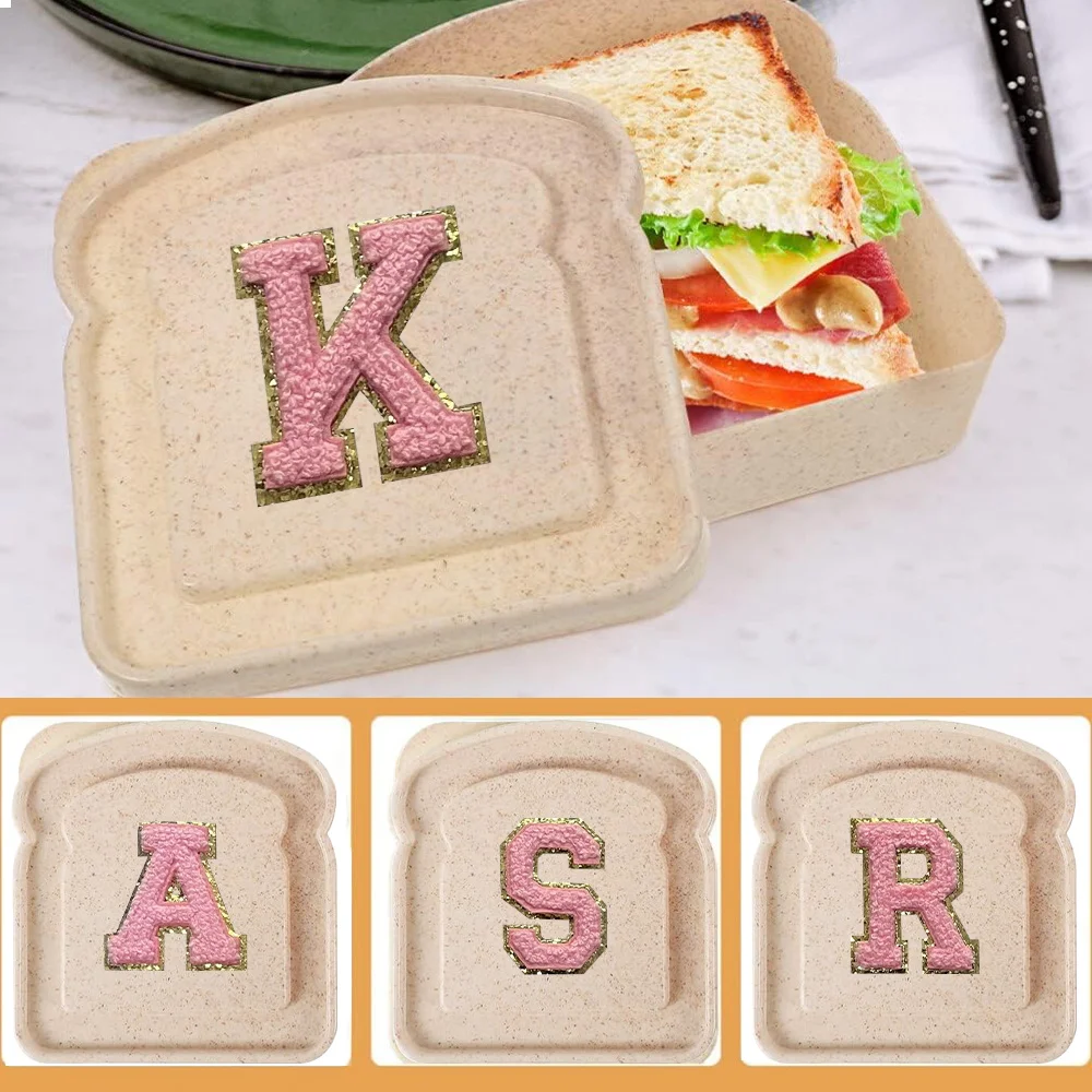 Initial Toast Box Portable Lunch Bag Bread Storage Organizer Lightweight With Lid Waterproof Initials A-Z 26 Letter Pink Pattern