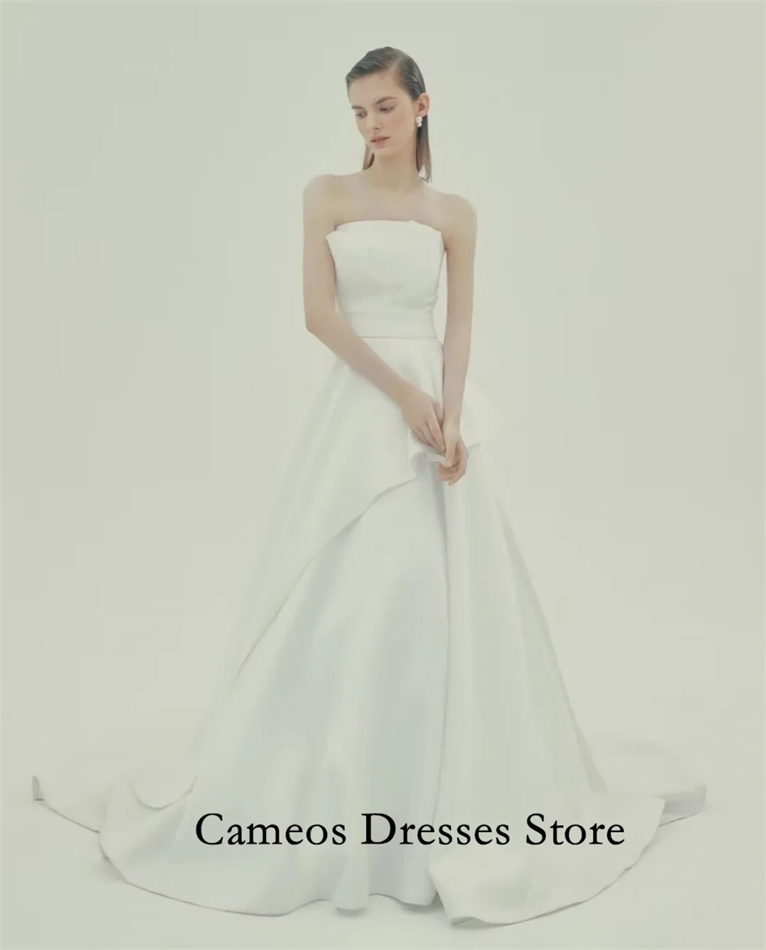 Sondr personalizado sem alças cetim sem mangas a linha vestidos de casamento simples até o chão rendas vestidos de noiva femininos