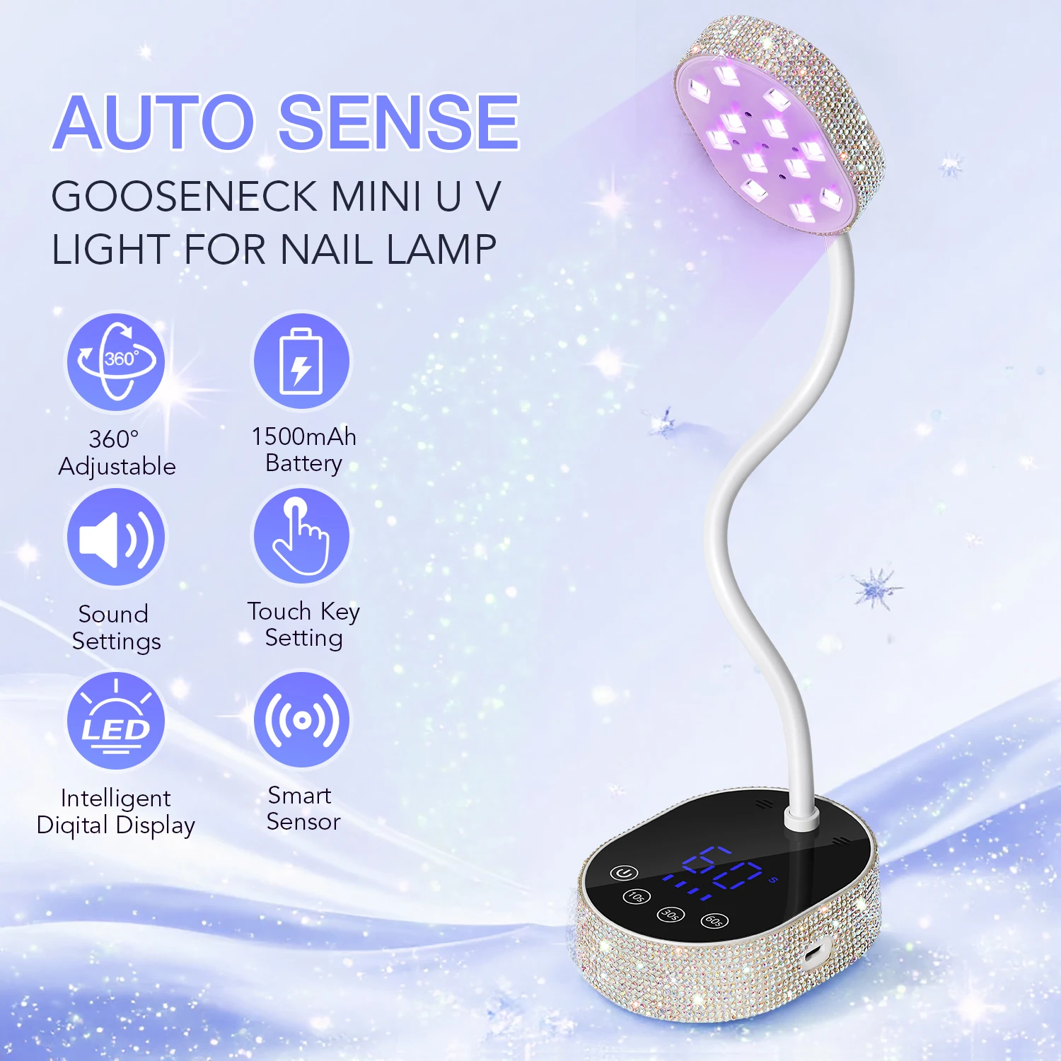 Wireless UV LED Nail Lamp 36W Rechargeable Mini Gel Dryer with Auto Sensor Timer and 360° Rotating Neck for Manicure on the Go