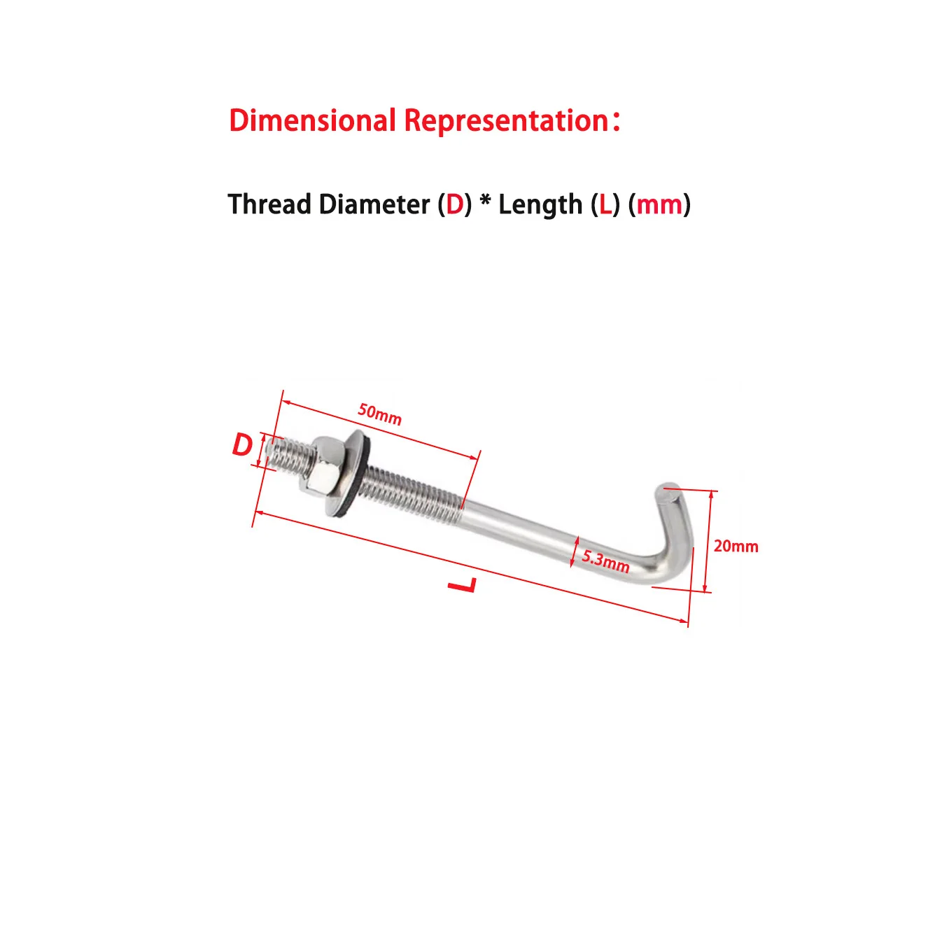 

304 Stainless Steel Asbestos Tile Screw Hook M5-M6