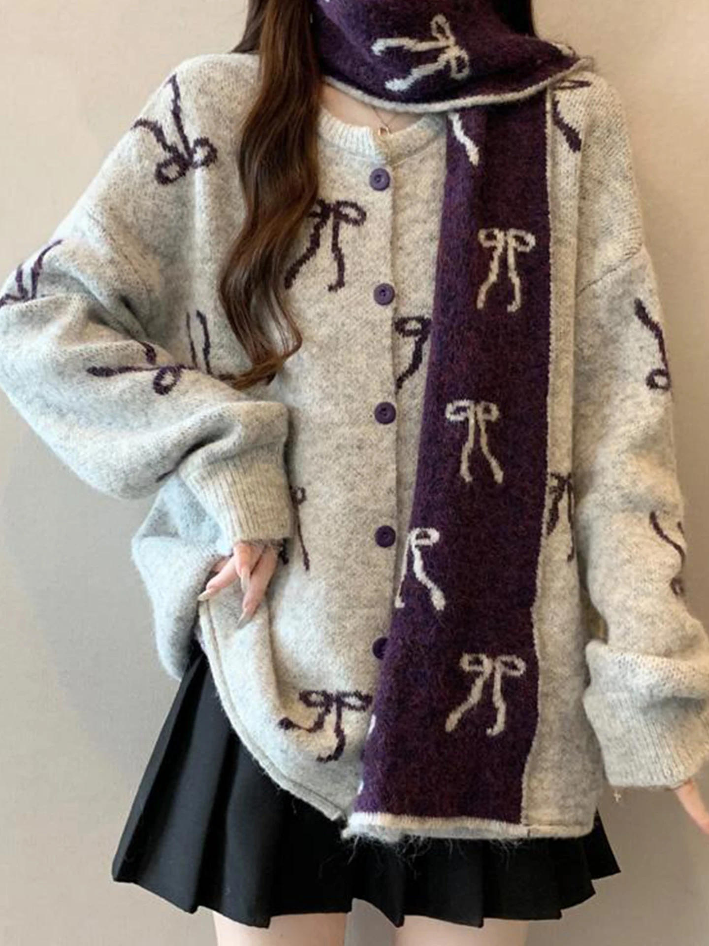 

Sweet Youthful Thiened Sweater Coat with Scarf Knitted Autumn Winter Large Size Women's Faion Korean Aosphere Knit Card...