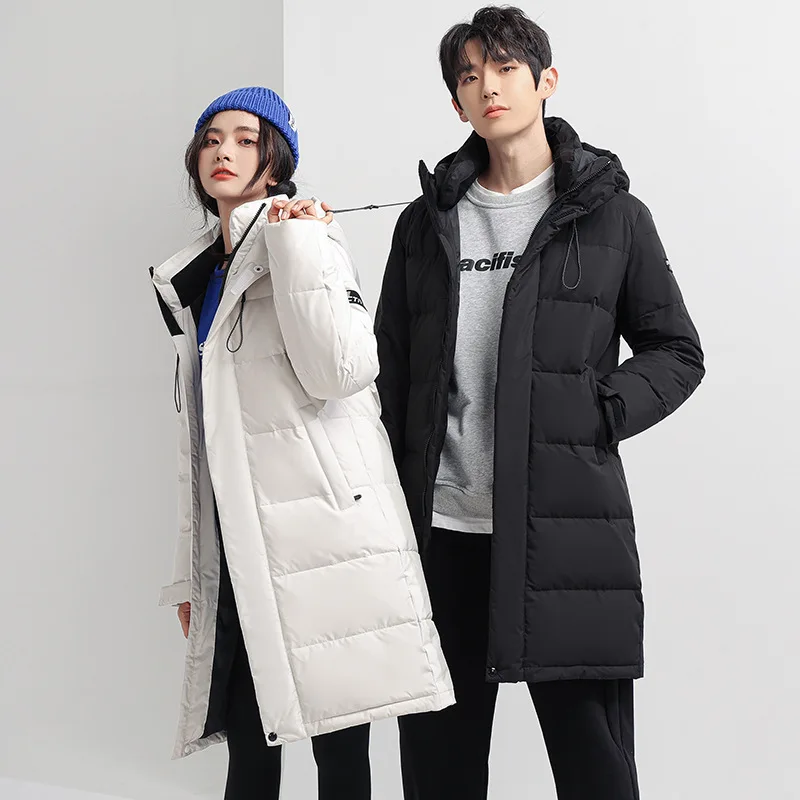 Fashionable Winter Hooded Down Coat for Men and Women, Thick White Duck Down Work Jacket