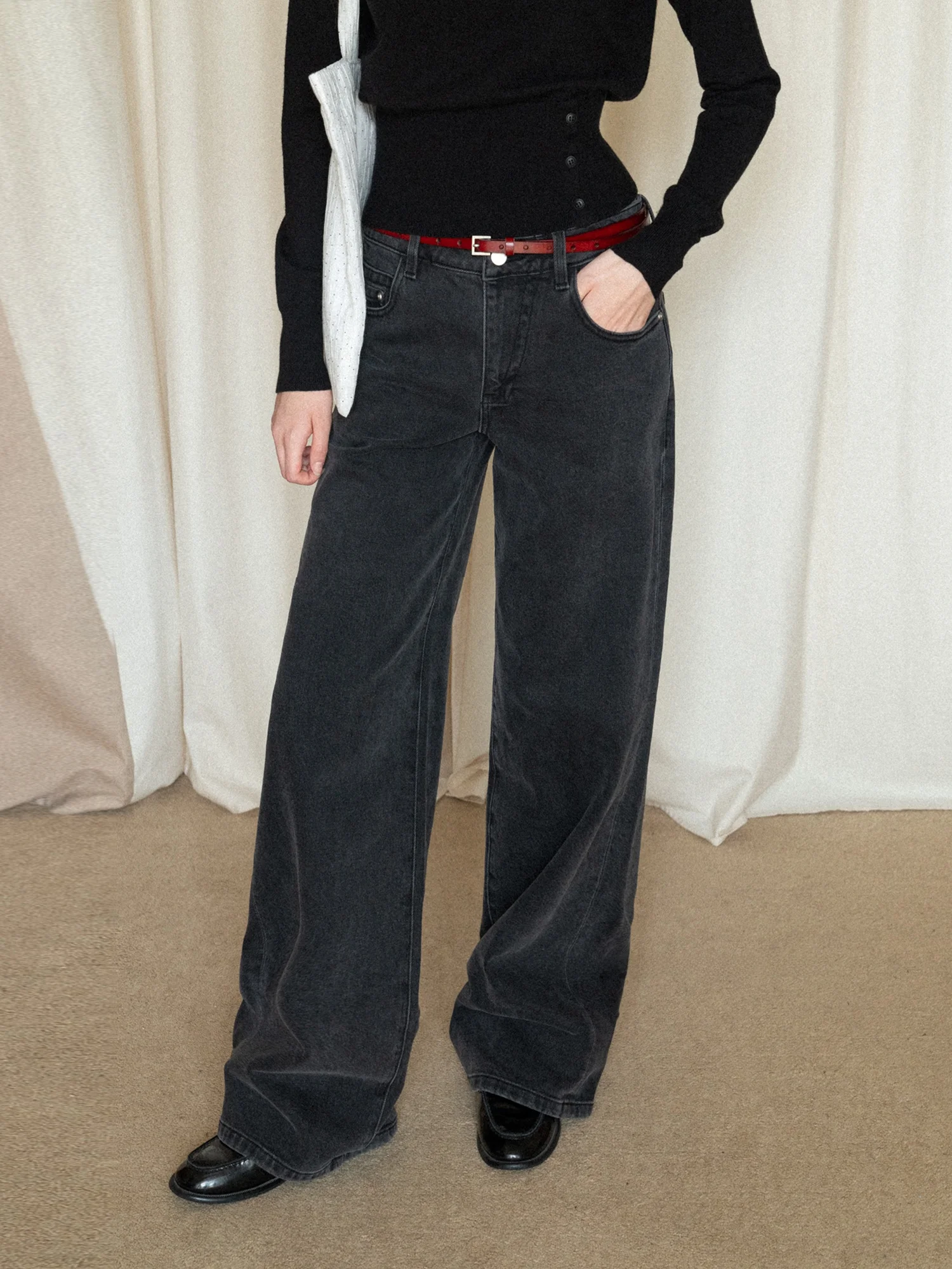 

Ретро джинсы прямого кроя с высокой талией, свободные повседневные широкие брюки EGGKA из полиэфирного волокна на молнии