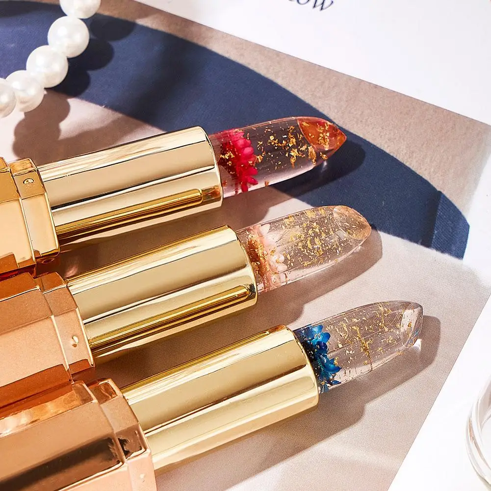 เจลลี่เปลี่ยนสีลิปบาล์มคริสตัลเจลลี่ฟลาวเวอร์ลิปสติกกลอสโปร่งใสติดทนนานให้ความชุ่มชื้นแก่ริมฝีปากแต่งหน้าเครื่องสำอาง