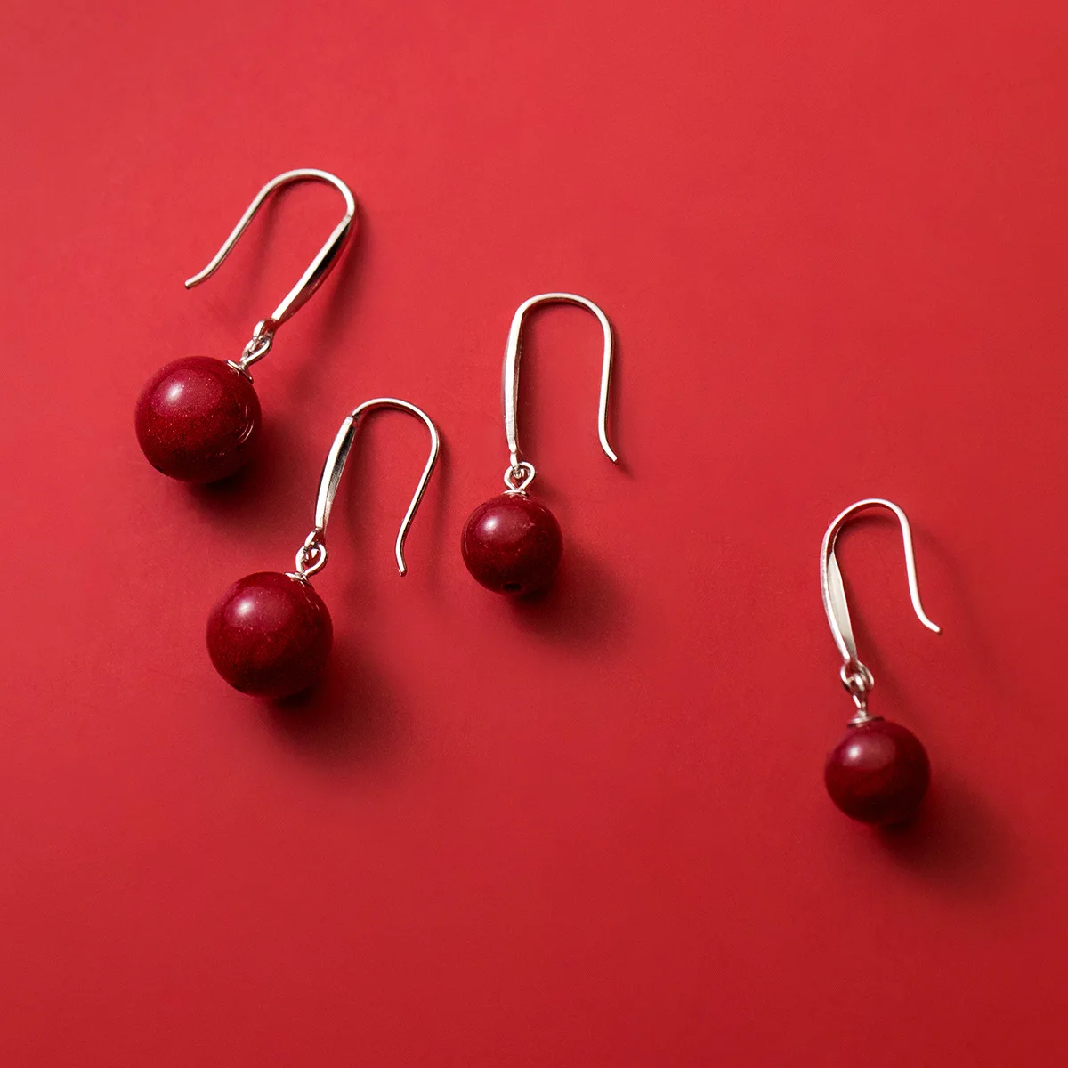 Genuine 925 Sterling Silver Ear Hook Cinnabar Stone Drop Earrings Simple Cute Fashion Women Summer Jewelry