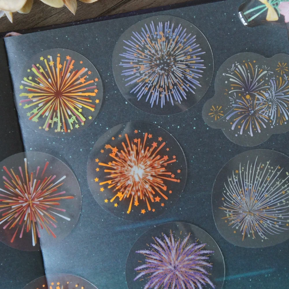 28pcs MIX Size Gold Romantic Fireworks in Summer Style PVC Sticker Scrapbooking DIY Gift Packing Label Decoration Tag