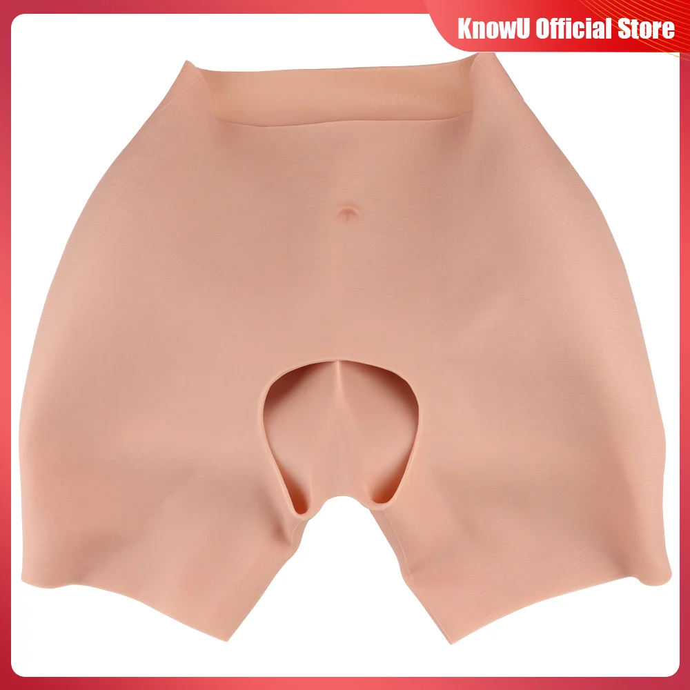 KnowU New Silicone Pants Open Crotch Panties Butt Enhance1.2/1.4/2/3cm Tummy Control Shapewear Fake Buttocks for Cosplay