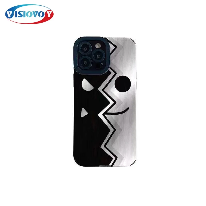 Fun Black White Blocking Facial Expressions Suitable for Phone Case for IPhone 15 14 13 Pro Max Phone Case Line Back Case Fundas