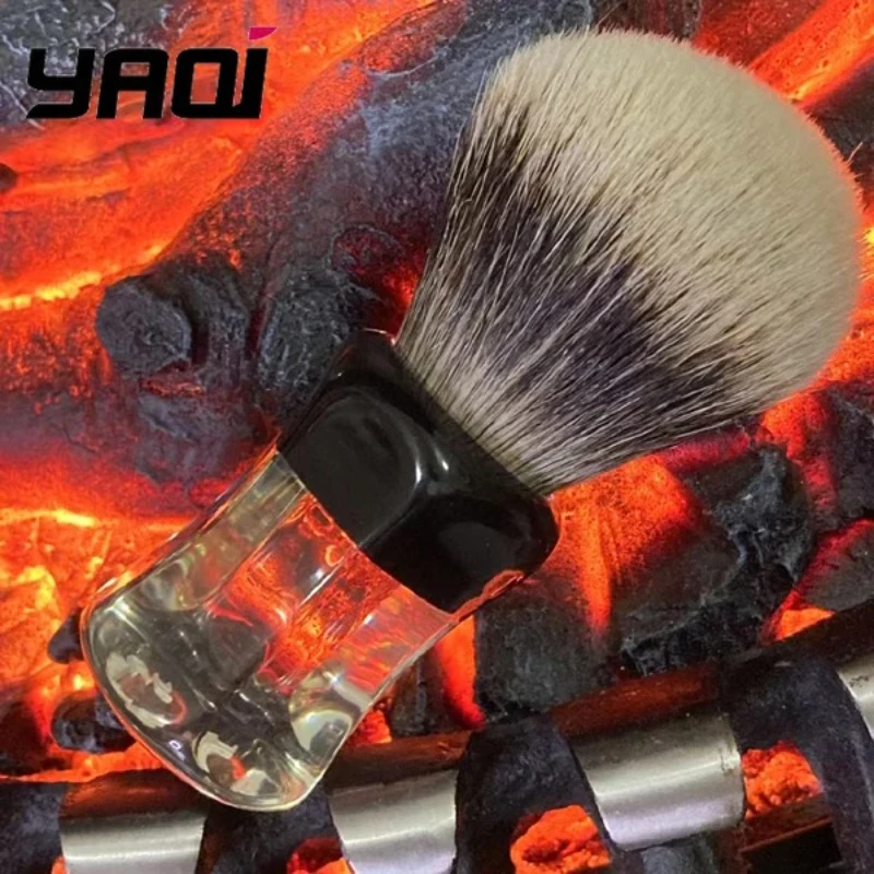 yaqi-24mm-ツーバンド-バジャーヘア-クリアハンドル-ひげブラシ-メンズ-ウェットシェービングブラシ
