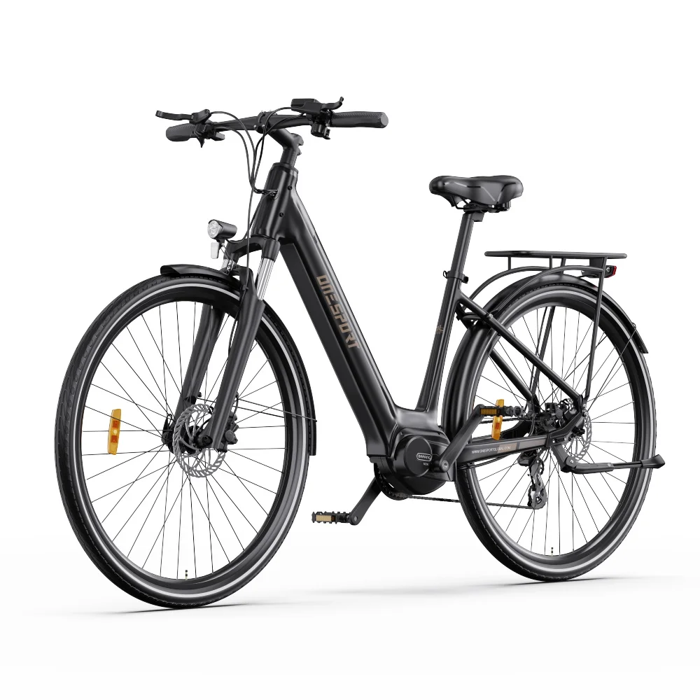 OneSport OT07 mid-mounted electric bicycle, 250W mid-dieve motor, 10.4AH battery, 70-90KM range, oil brake, 7 speeds.