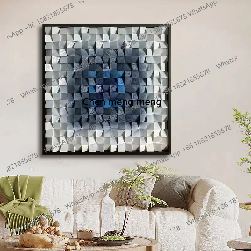 

Modern living room creative wooden block hanging painting porch background wall relief painting simple hanging painting