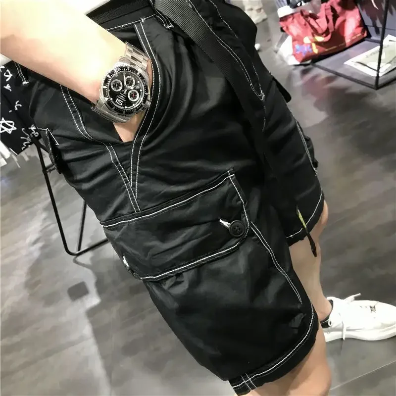 Männliche bermuda kurze hose schwarze männer cargo shorts knopf mit taschen homme baggy streetwear harajuku lose y2k groß und groß