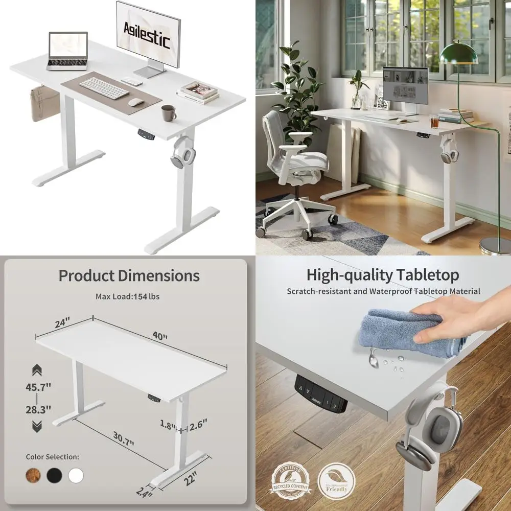 

Adjustable Height Electric Desk 40x24, Ergonomic Standing Desk for Office and Home Use