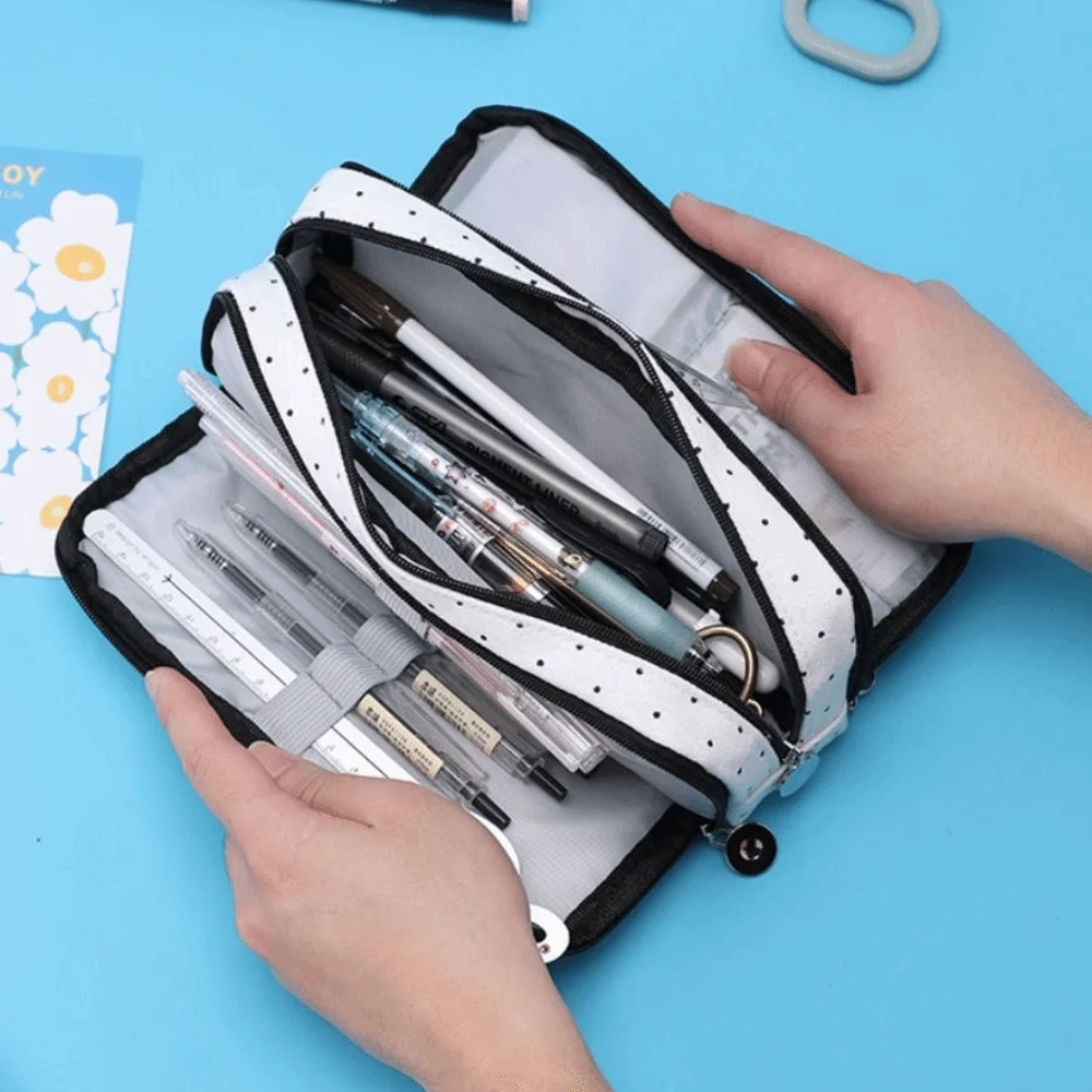 Canvas Material Pencil Pouch 4 Compartments Zipper Closure Pen Case Multi-Function Large Capacity Stationery Holder Bag