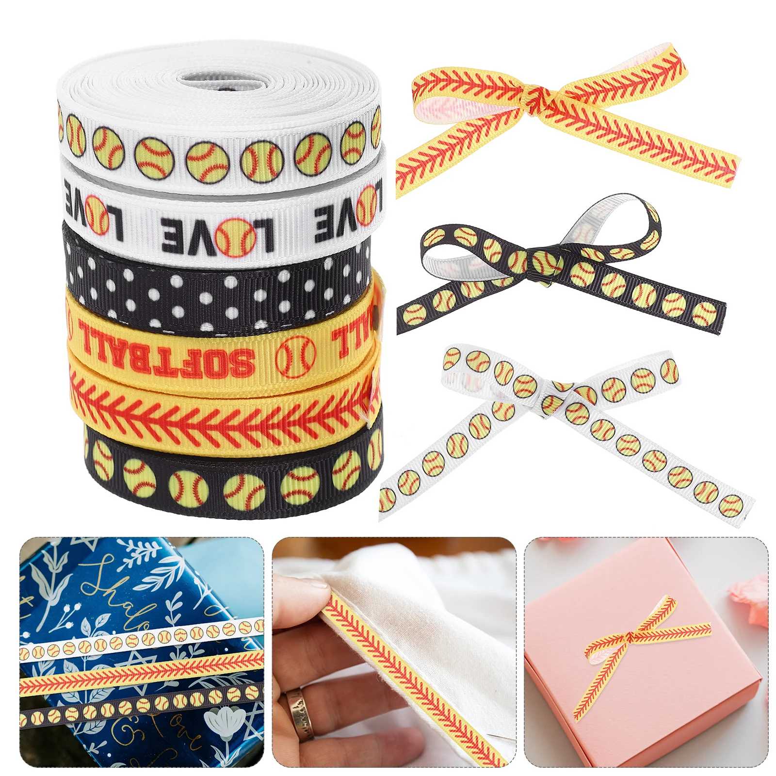 

6pcs Baseball Ribbon Crafts Decorative Polyester Party Supplies Wide Thin DIY Ribbon Softball Handball Decorations