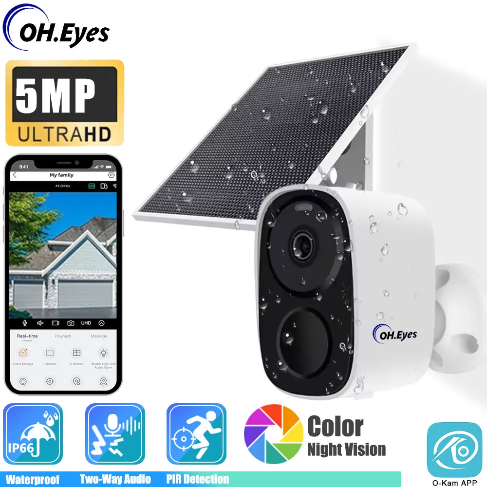 5MP Solar WIFI Audio PIR Detection Built-in Battery Low Powered Home Security Surveillance Camera CloudStorage Long Time Standby