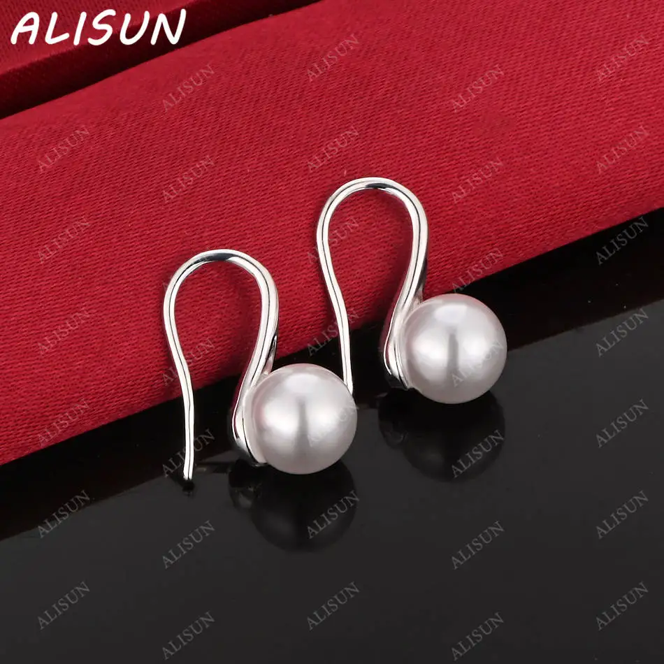 

ALISUN 925 Sterling Silver 8mm Pearl Earrings Drop Earrings Creativity Gifts Street All-match Party And Daily Wear