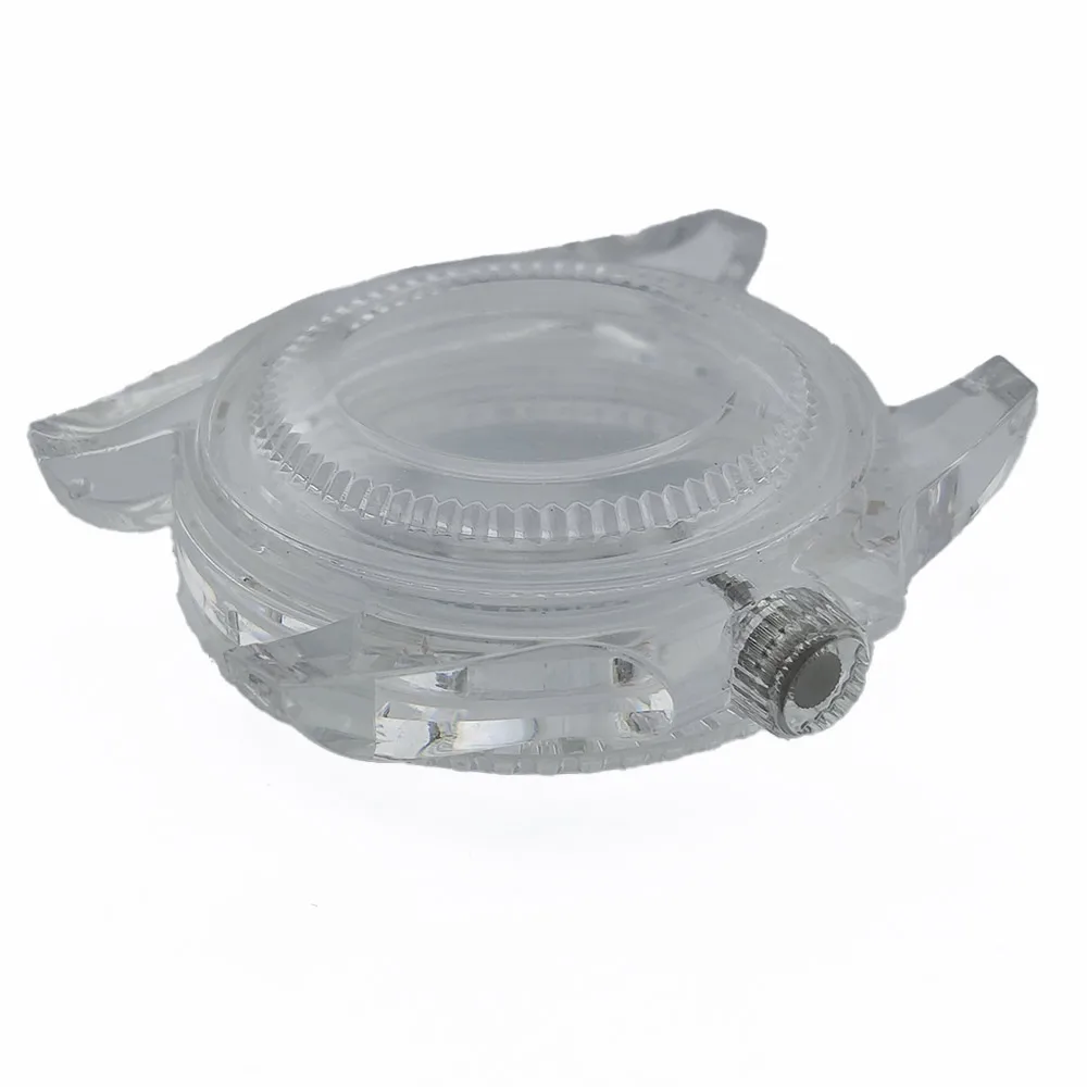 40mm nh35 relógio caixa de acrílico transparente movimento nh35a caber 28.5mm nh35 dial relógio caso cinta acessórios nh35 caso pulseira de borracha