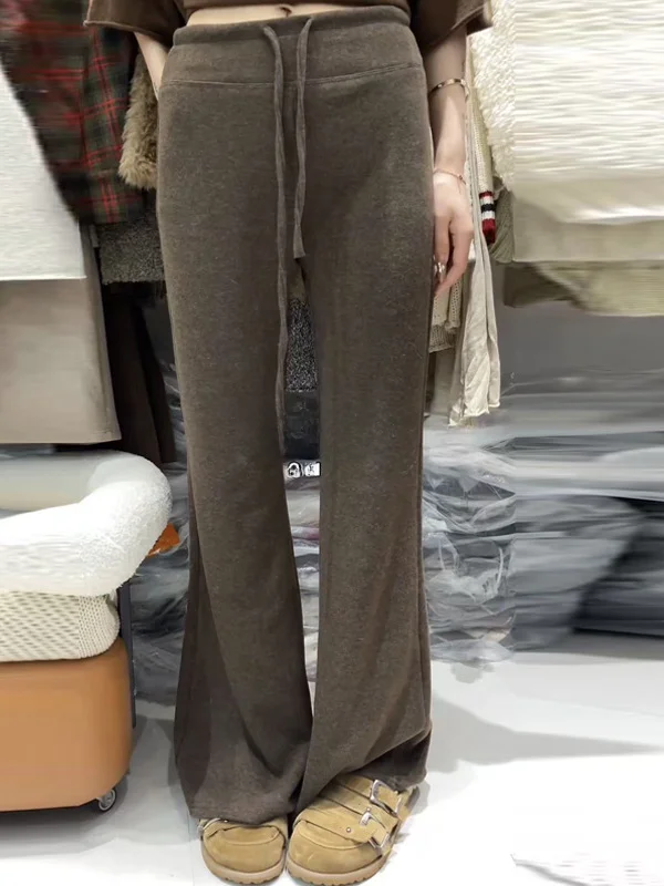 

Женские брюки с высокой талией и широкими штанинами, свободные, трикотажные, струящиеся, повседневные, модные, в корейском стиле, для офиса