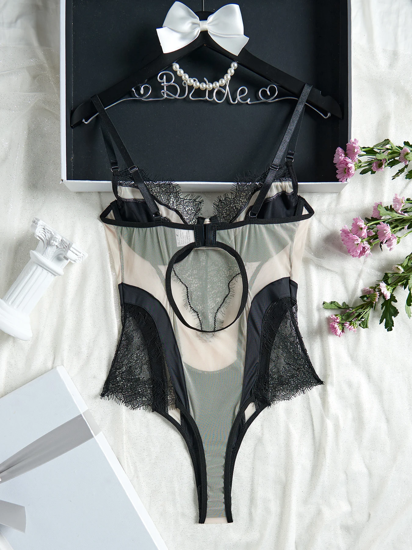 French Ultra Thin Women Bodysuit Set Sexy Lace Embroidery Underwear Breathable Mesh Bodycon Onesies Temptation Hollow Jumpsuit image 2