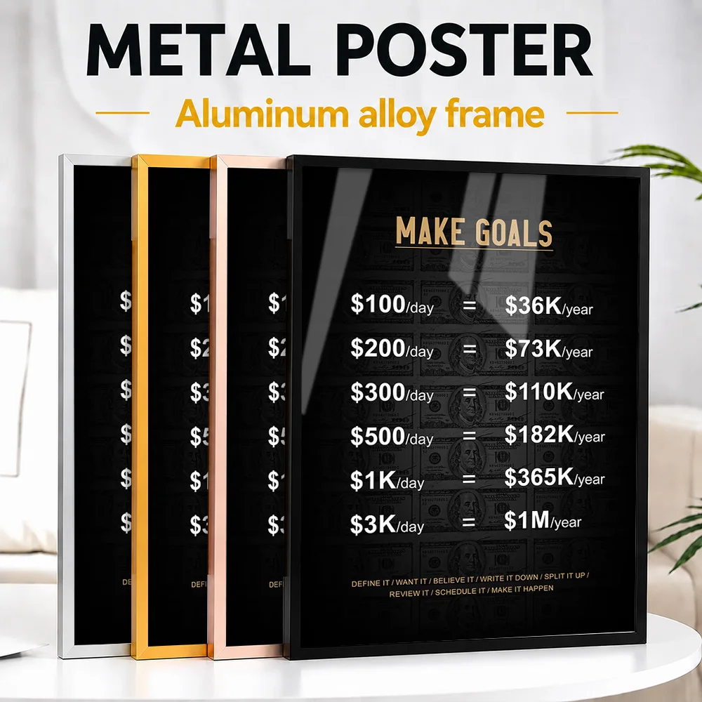 Daily Goal Income Chart Framed Aluminum Metal Poster Customized Bold Typography Wall Art Designed For Office And Leader Gift