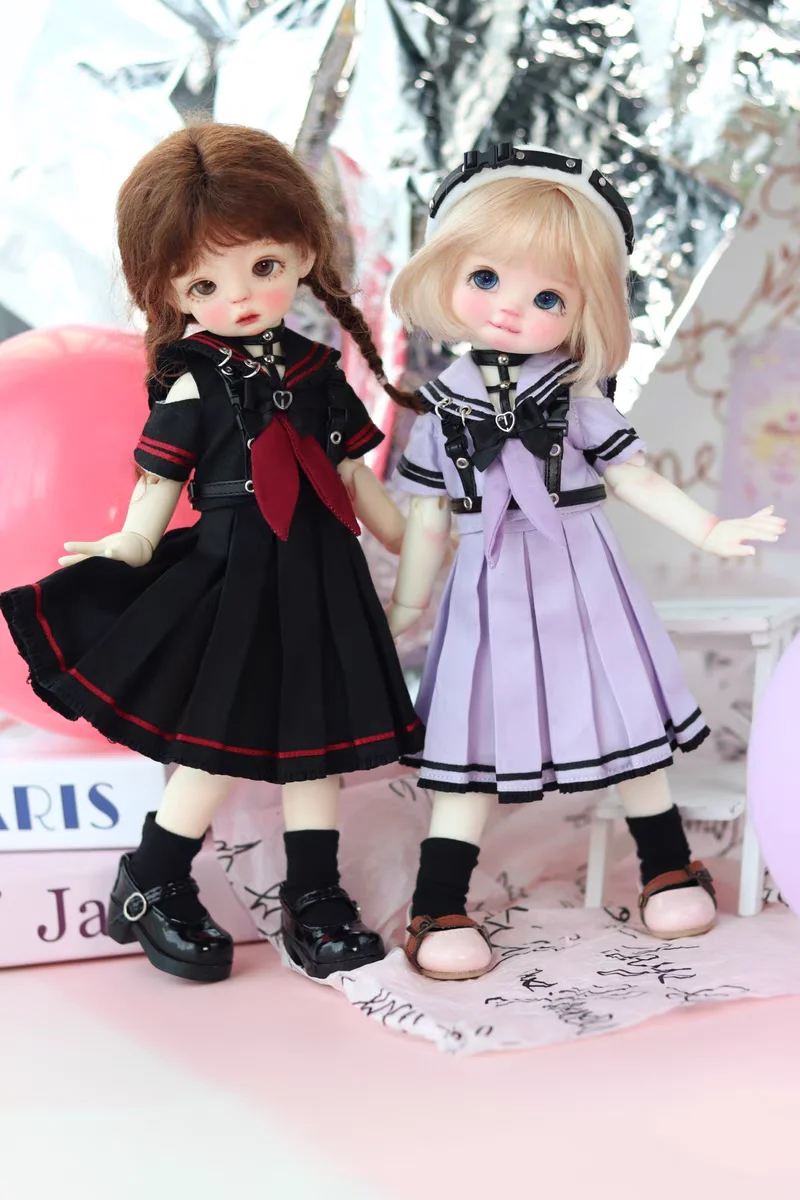 BJD doll outfit suitable for 6-point doll outfit set with cross shaped top and skirt belt 4-piece sock set for women in black