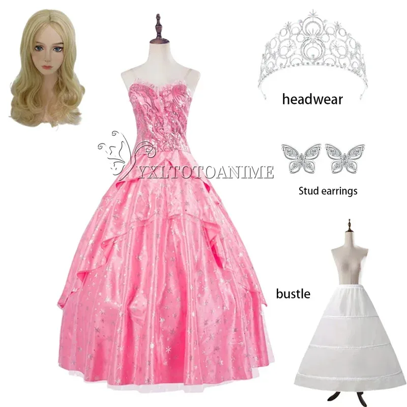 أزياء شريرة غليندا التأثيرية تمويه المرأة فستان وردي Farthingale هالوين كرنفال ملابس الحفلات البدلة FilmStyle