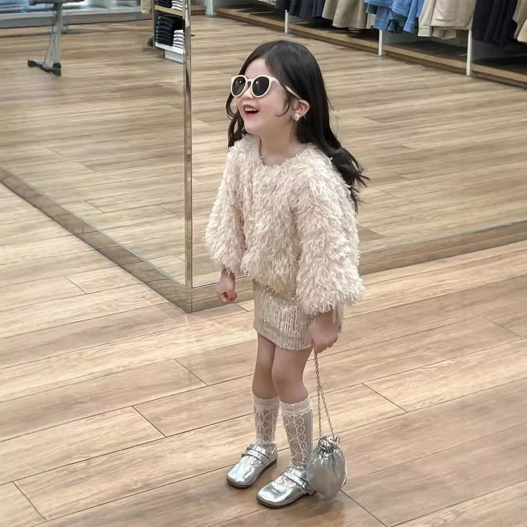 معطف ريش النعام المقلد الجديد لخريف 2025 للفتيات #2