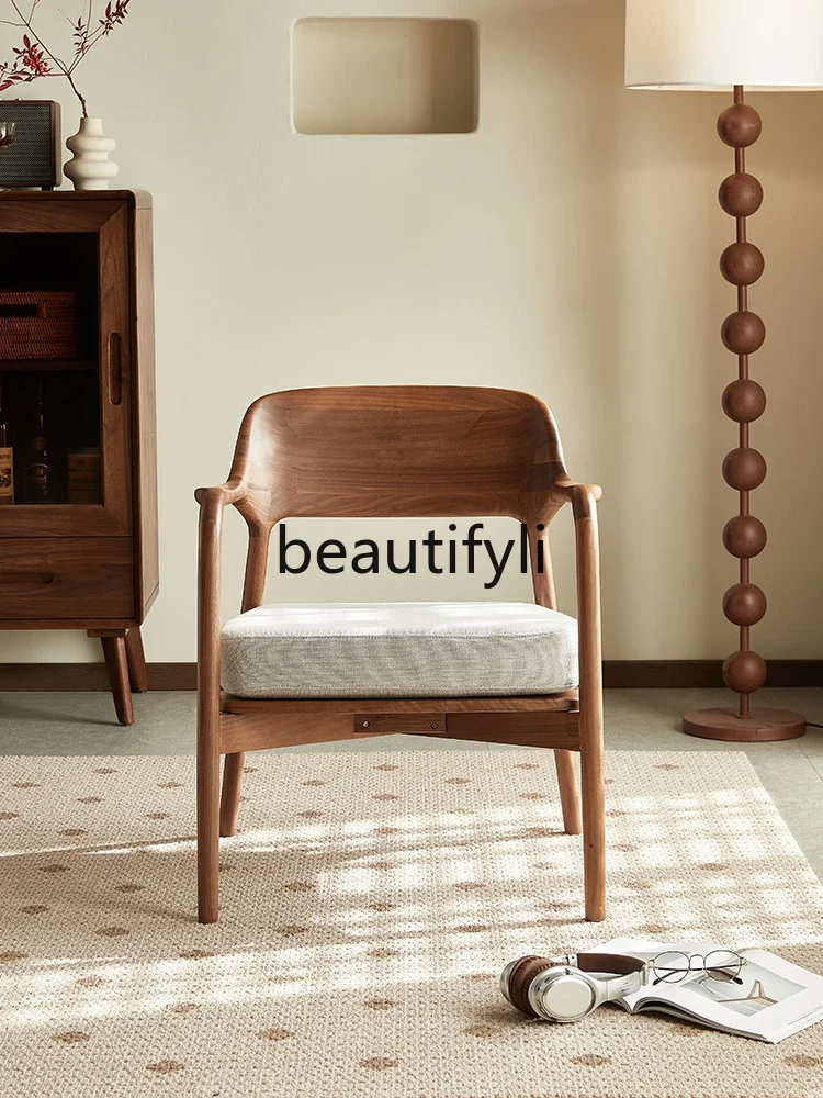 

North American black walnut leisure chair Nordic single sofa chair living room solid wood soft bag chair9344