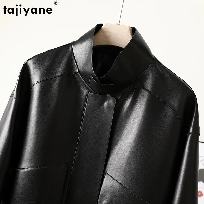 Tajiyane Real Leather Jacket Women Genuine Sheepskin Coat Stand Collar Autumn Winter Casual Loose Leather Jackets Vintage Coats