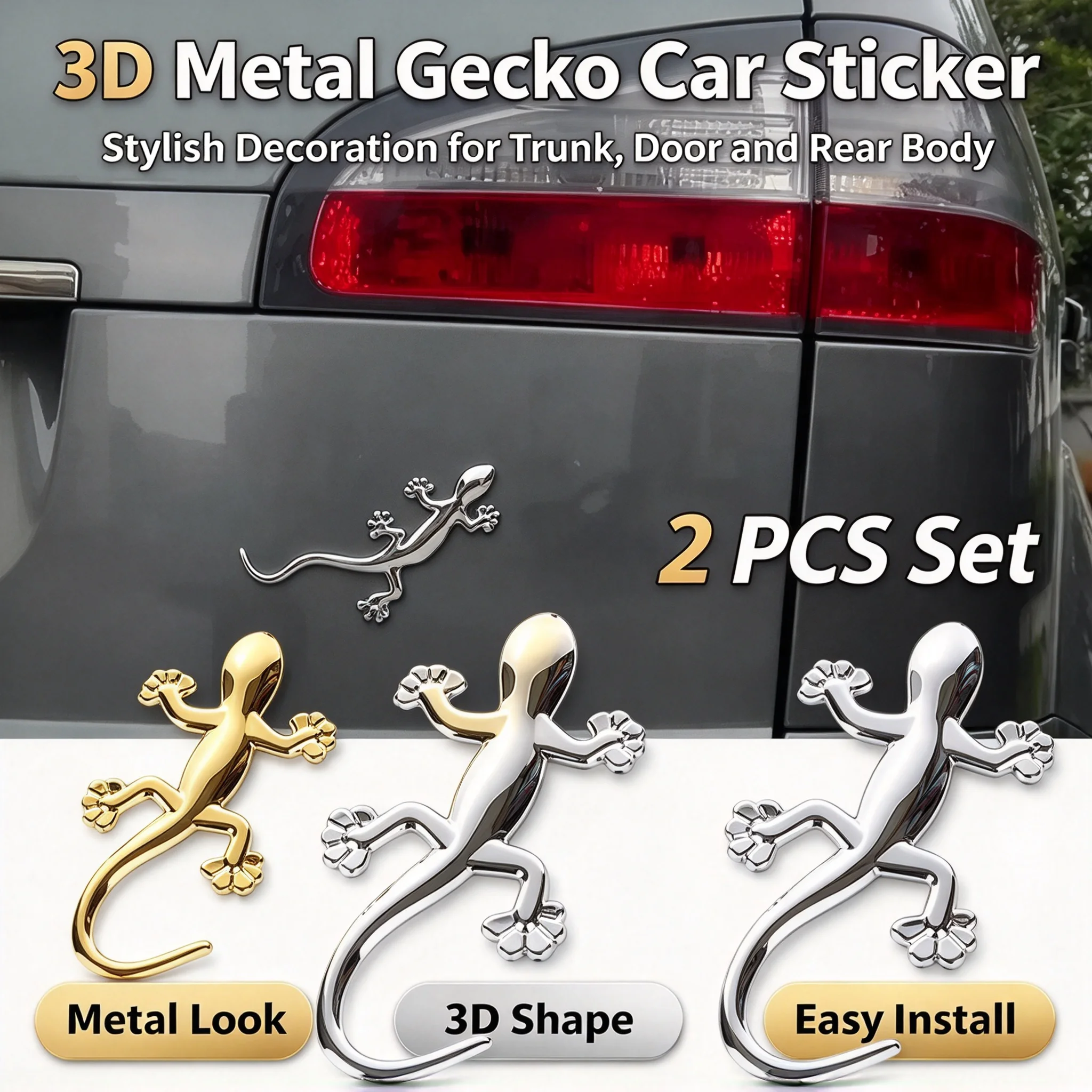 3D Metal Lizard Gecko Sticker Lagarto Para Moto Car Motorcycle Emblem Badge Decal Animal Decoration Auto Accessories