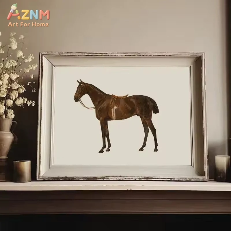 AZNM Vintage Horse Animal Canvas Wall Art, Minimalist Retro Equine Painting Unframed Canvas Print For Living Room Bedroom Home F