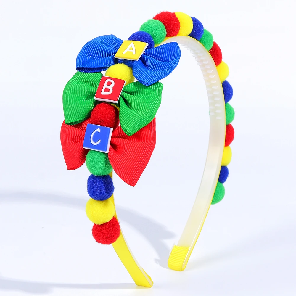 1pc Campus-Stil abc Haarschmuck bunte Pom-Pom Kinder Stirnband für Mädchen, Back to School Stirnband Haar bänder für Mädchen